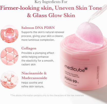 Medicube PDRN Pink Collagen Toning Gel Toner Pad 120 mL (4.05 fl oz) / 70 pc