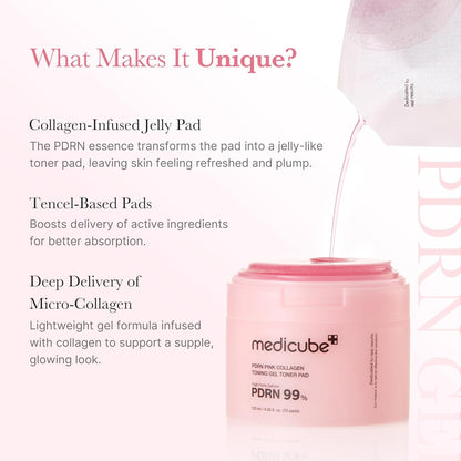 Medicube PDRN Pink Collagen Toning Gel Toner Pad 120 mL (4.05 fl oz) / 70 pc